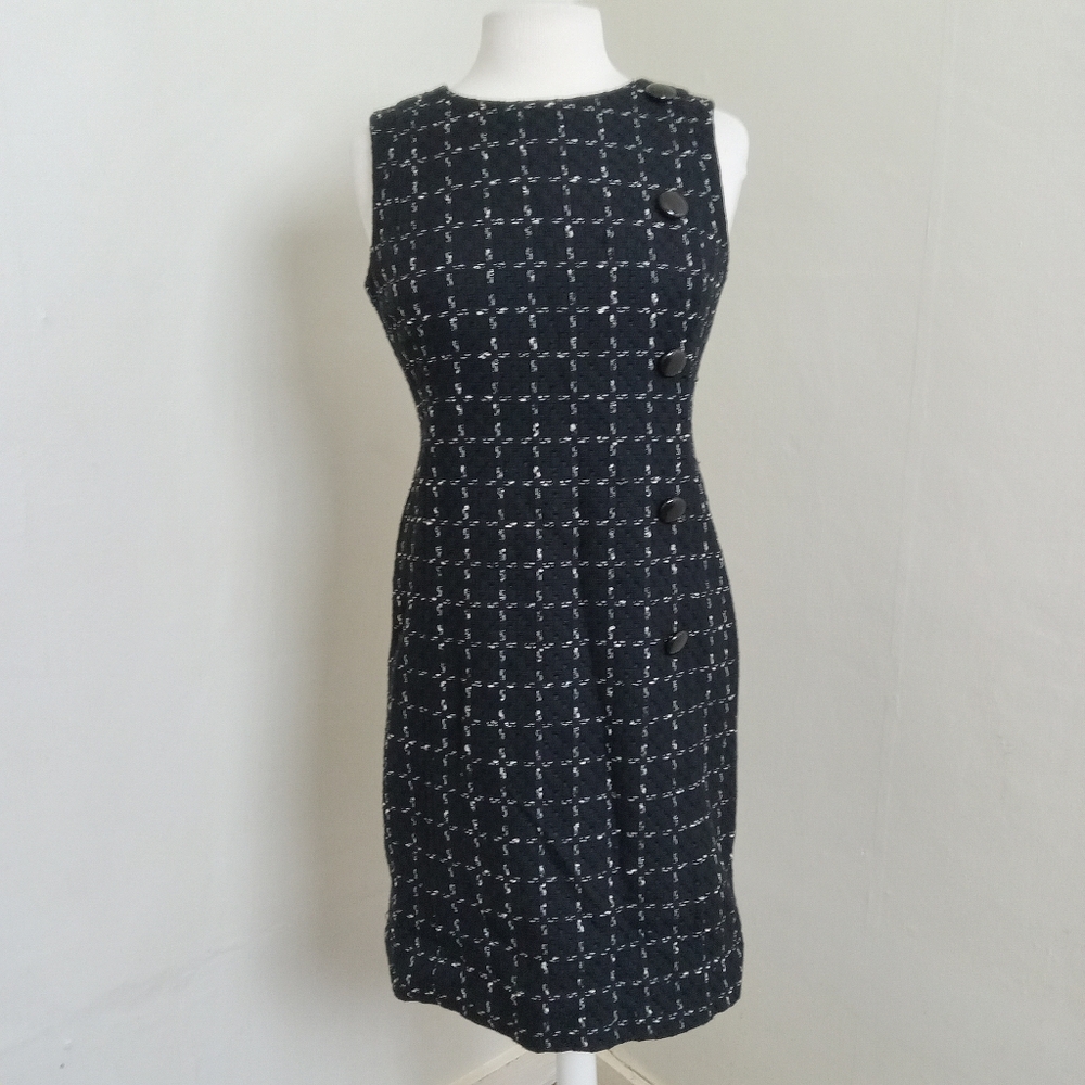 Ann Taylor Size 8 Petite Sleeveless Fully Lined Black White Tweed Sheath Dress